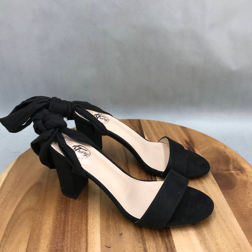 Trary Chunky High Heel Sandals Womens‎ 10 Black Ankle Tie Block Heel